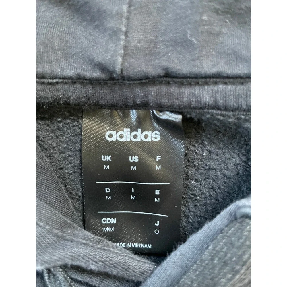 Adidas Mens Medium‎ Hoodie Black 3-Stripe Logo Pullover Fleece Sweatshirt Stain